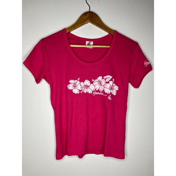 Vintage Hawaiian Hibiscus Pink T-Shirt By Poly Tees Womens Small READ - Picture 1 of 9